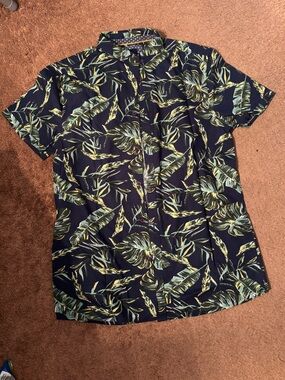 NEW Men's Navy Tropical Print Short-Sleeve Shirt Steel & Jelly